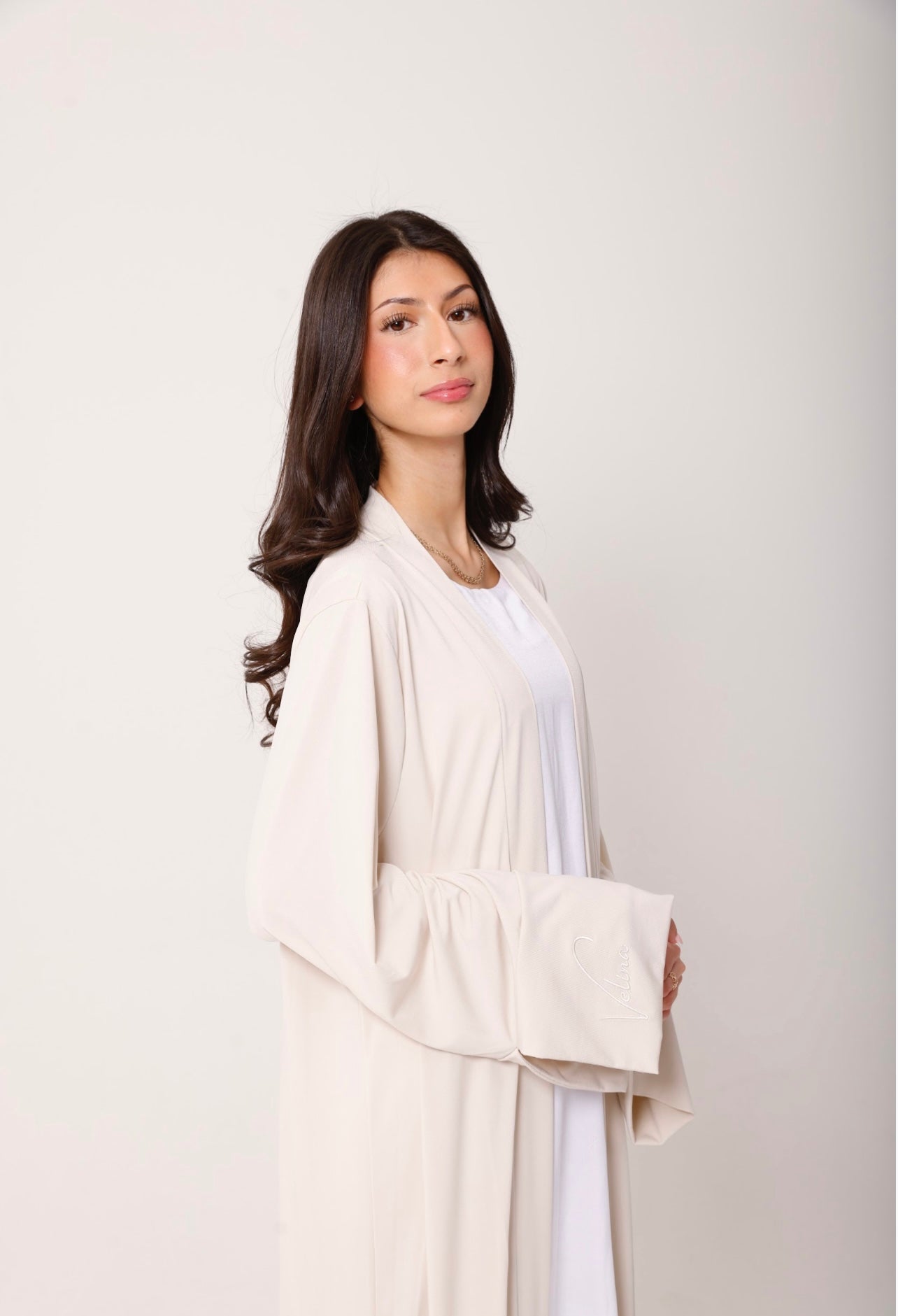 Open Abaya Cream white