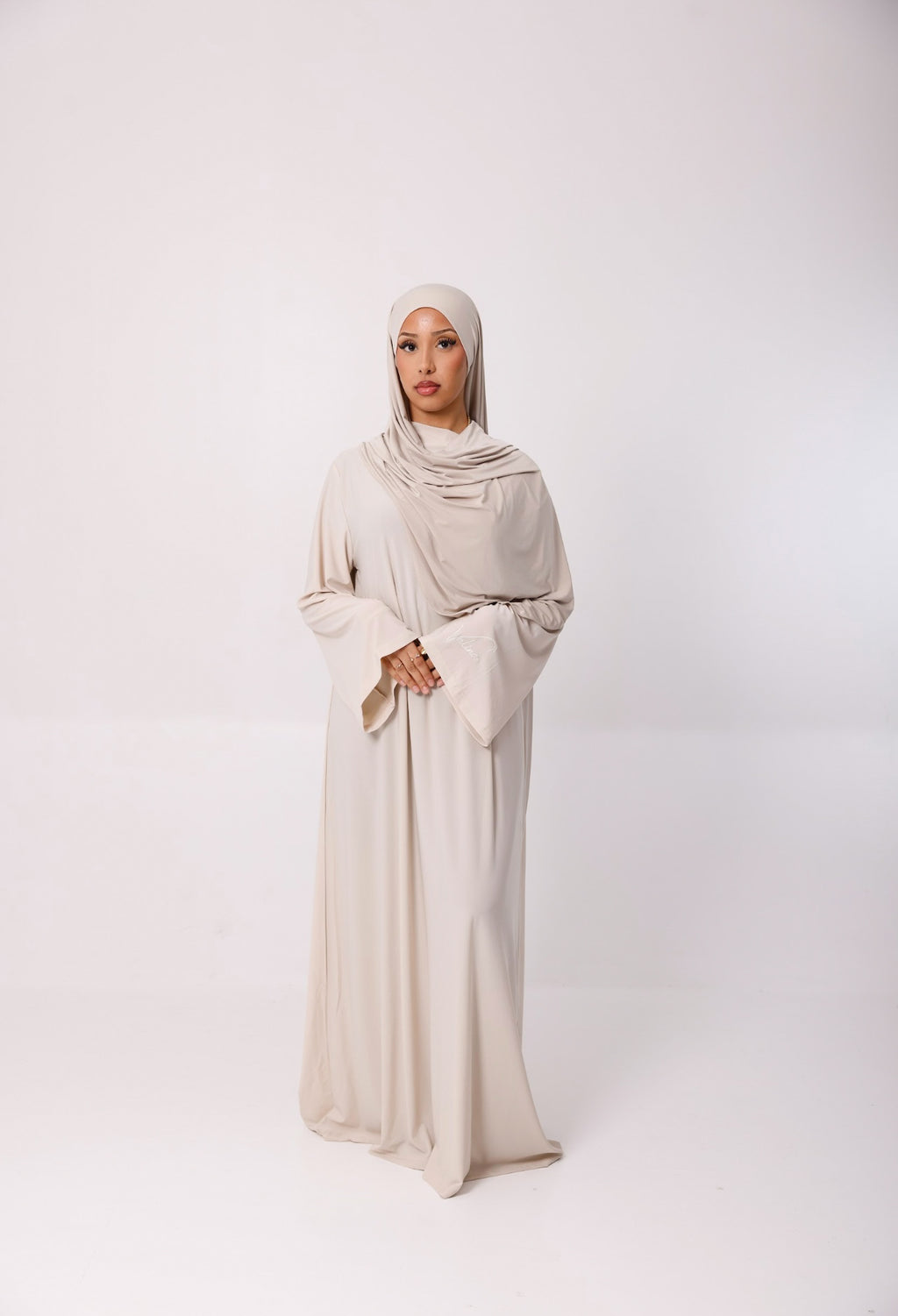 Creme White High Neck Abaya