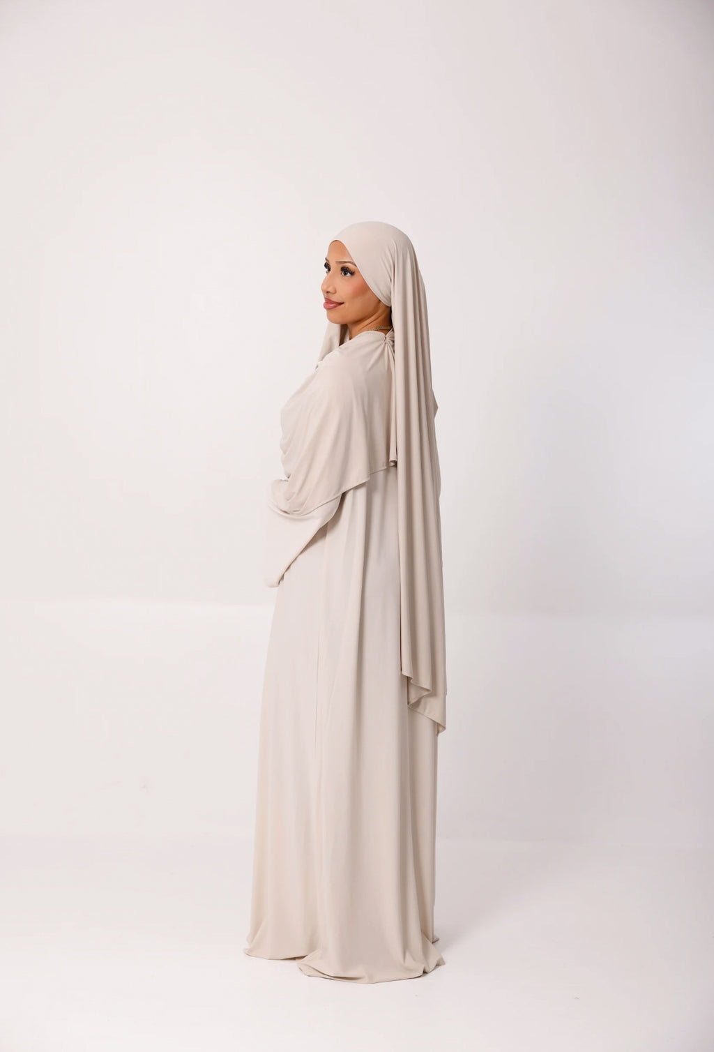 Creme White High Neck Abaya