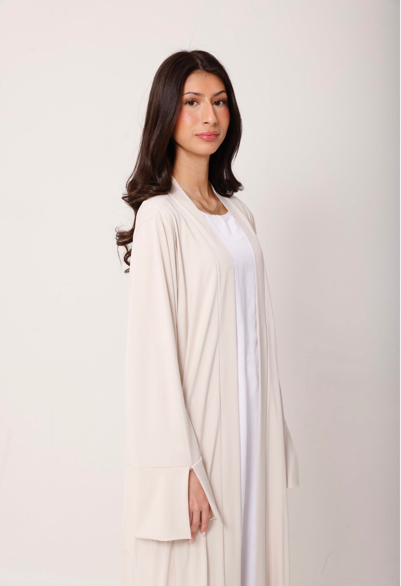 Open Abaya Cream white