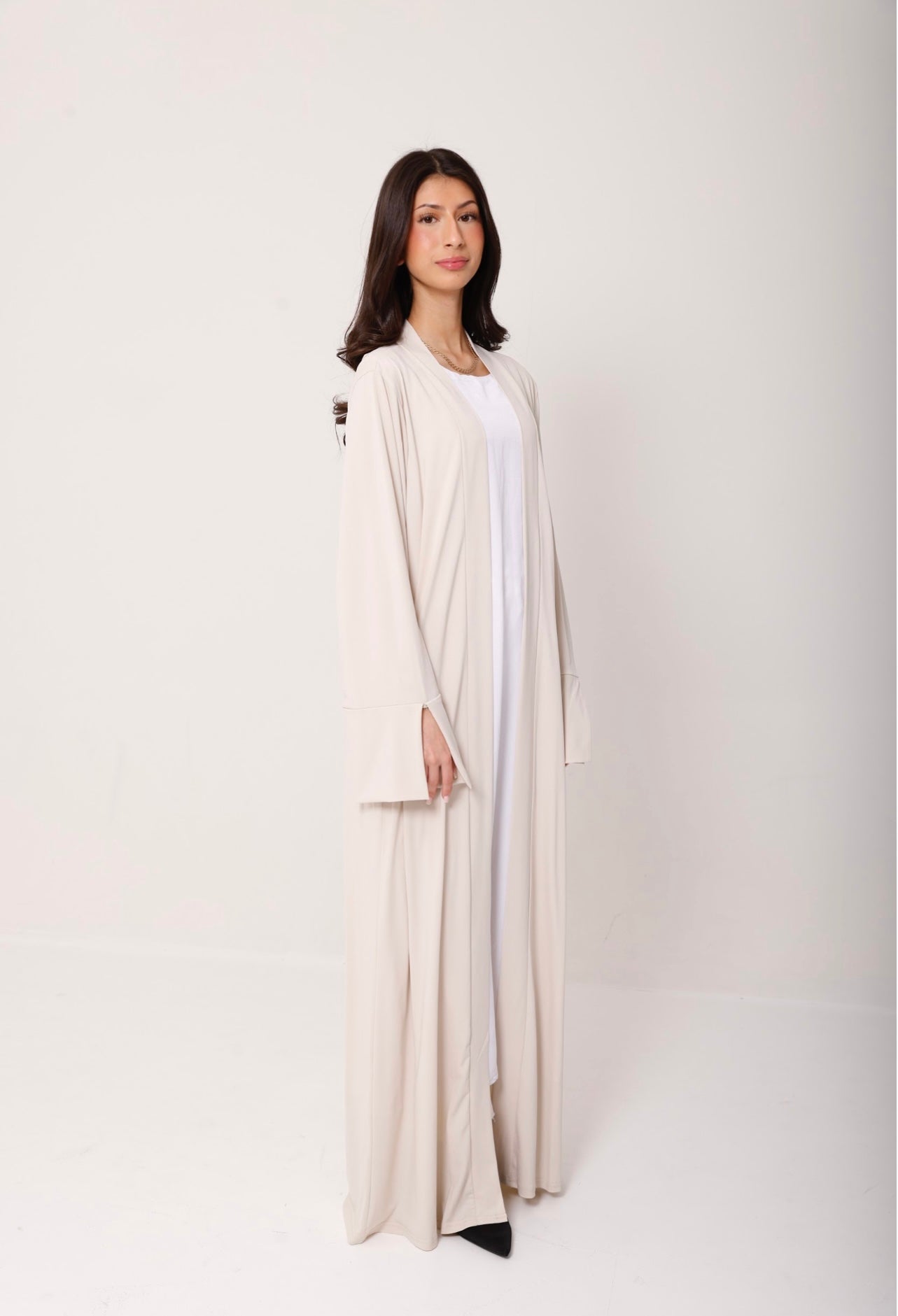 Open Abaya Cream white